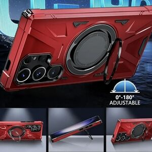 Samsung S23 Ultra Red Magnetic Bumper Case with Black Ring or Kickstand